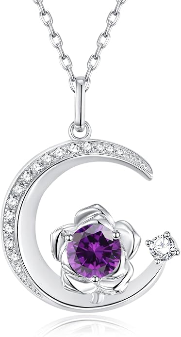 Birthstone Necklace for Women Sterling Silver Moon Pendant Necklaces Anniversary Birthday Fine Jewelry Gifts for Her Women Mother, Adjustable Chain