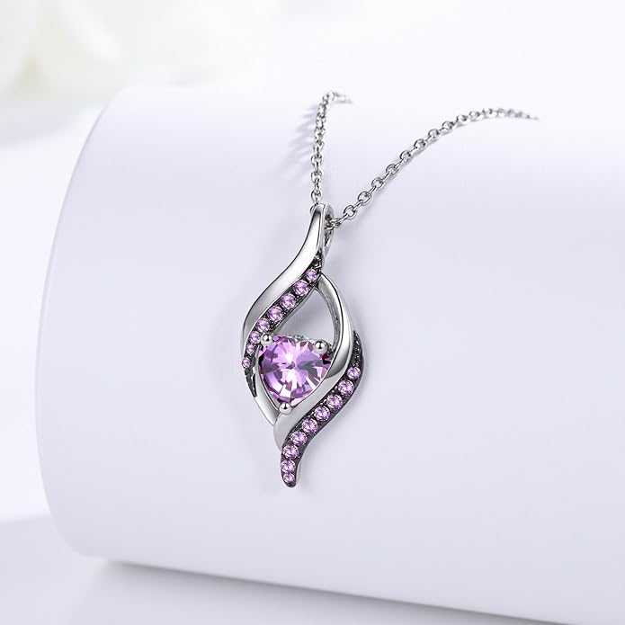 KiiKii Birthday Gifts for Women Birthstone Necklace Platinum Plated 925 Sterling Silver Forever Love Heart Pendant Meaningful Jewelry Gifts for Wife Mom