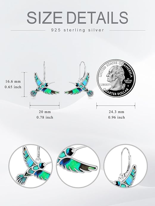 Hummingbird Earrings 925 Sterling Silver Abalone Shell Bird Dangle Earrings Hummingbird Jewelry Gifts for Women