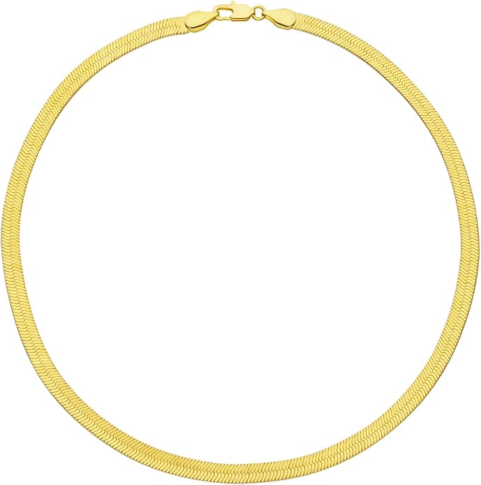 Wowshow 14K Gold Plated Italian Snake Chain Necklace Flat Herringbone Choker Dainty Necklace Bracelet Set for Women 16-18-20 Inch