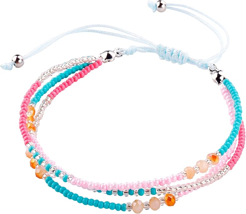 SUMMER LOVE Boho Bohemian Beaded Anklet Bracelets for Women Unique Colorful Pretty Beach Anklet,Handmade