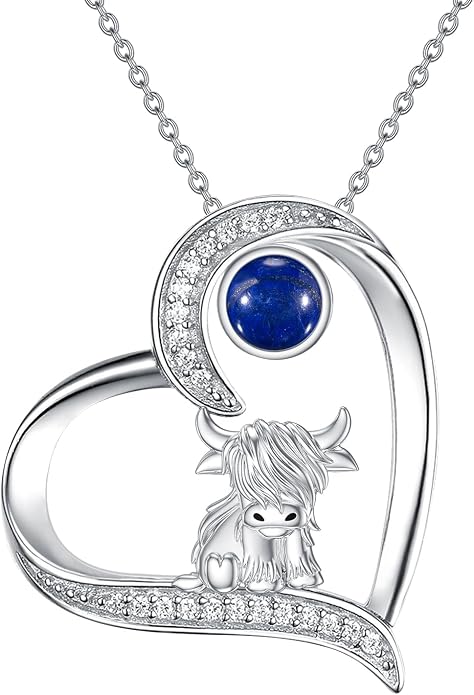 Highland Cow Gifts for Women 925 Sterling Silver Highland Cow Birthstone Necklace Fluffy Cow Jewelry Gifts Birthday Christmas