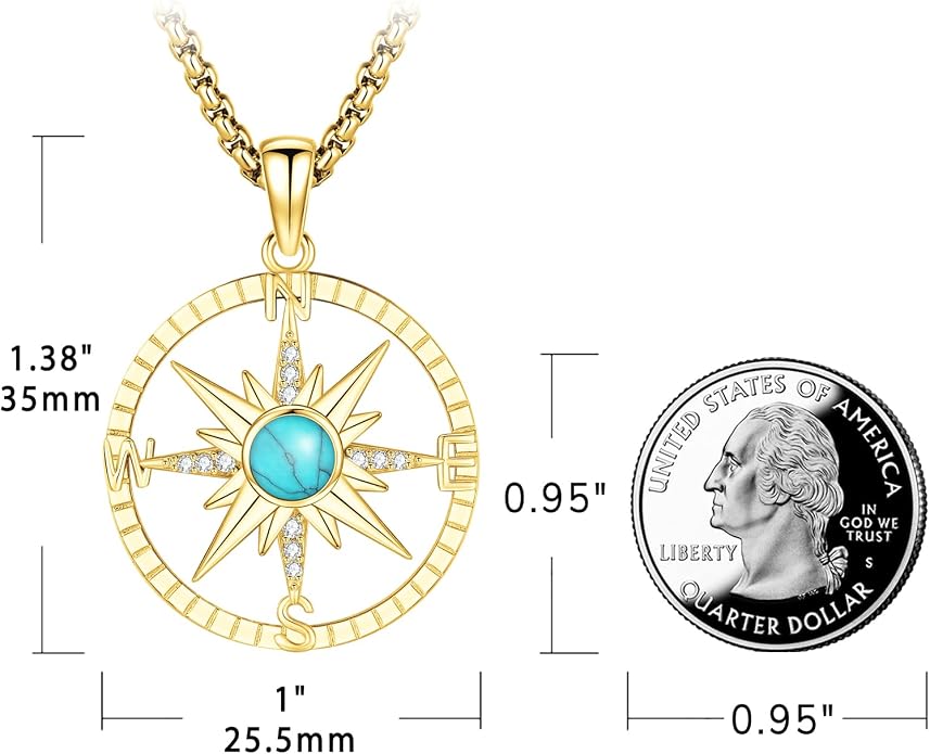 Compass Necklace for Women Men 925 Sterling Silver Pendant Urn Necklaces for Ashes Picture Locket Necklace Anchor Necklace Viking Necklace Crystals CZ Moonstone Abalone Shell Turquoise Compass Jewelry