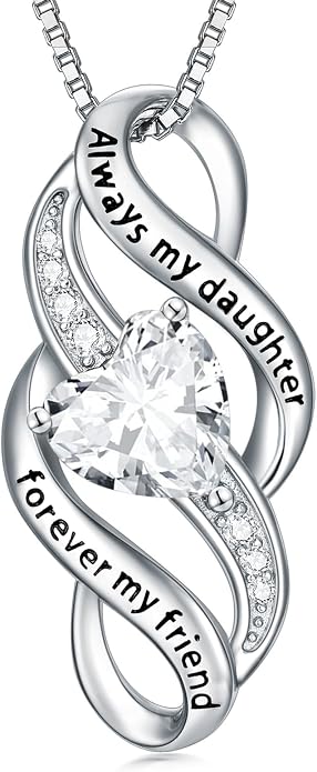 Daughter Necklace 925 Sterling Silver Always My Daughter Forever My Friend Infinity Necklace to Daughter Birthday Gift from Mom with 12 Birthstones