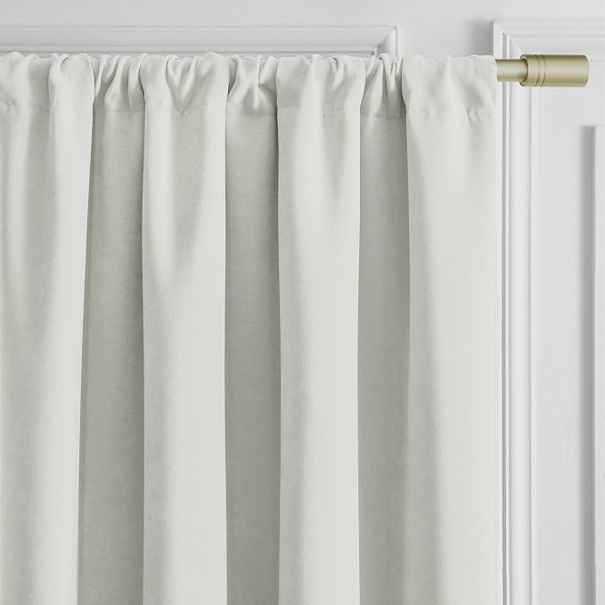 Joydeco Blackout Velvet Curtains Vanilla Grey 90 Inch Rod Pocket | Luxury Thermal Insulated Velvet Curtains for Bedroom Living Room, Soundproof Blackout Window Drapes