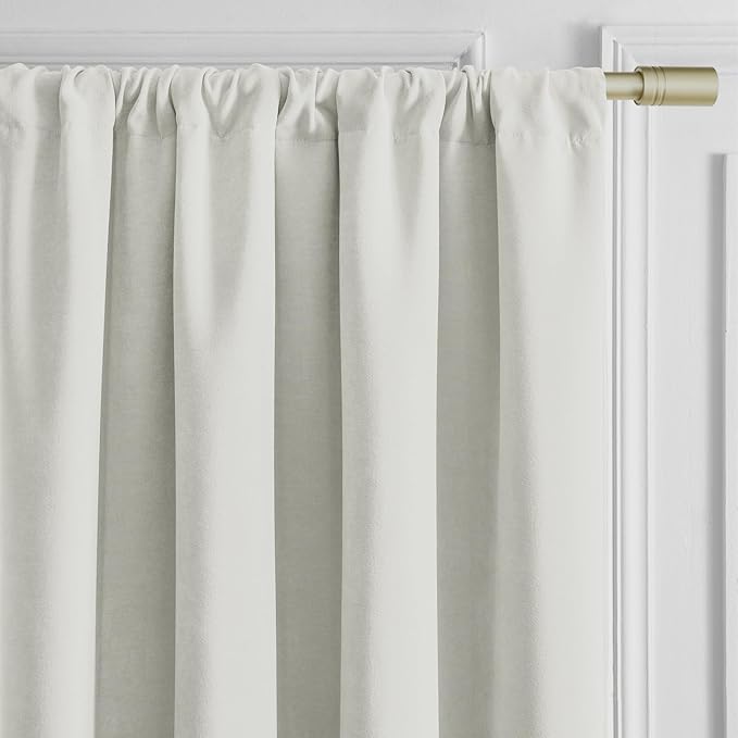 Joydeco Blackout Velvet Curtains Vanilla Grey 108 Inch Rod Pocket | Luxury Thermal Insulated Velvet Curtains for Bedroom Living Room, Soundproof Blackout Window Drapes