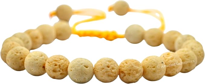 Amazing Gemstone Cream Lava Bracelet, Gifts for Men & Women - Protection Healing Crystal Bracelet - 8mm Gemstone Beaded Adjustable Bracelet, Pulseras para Hombres Mujer Stocking Stuffers