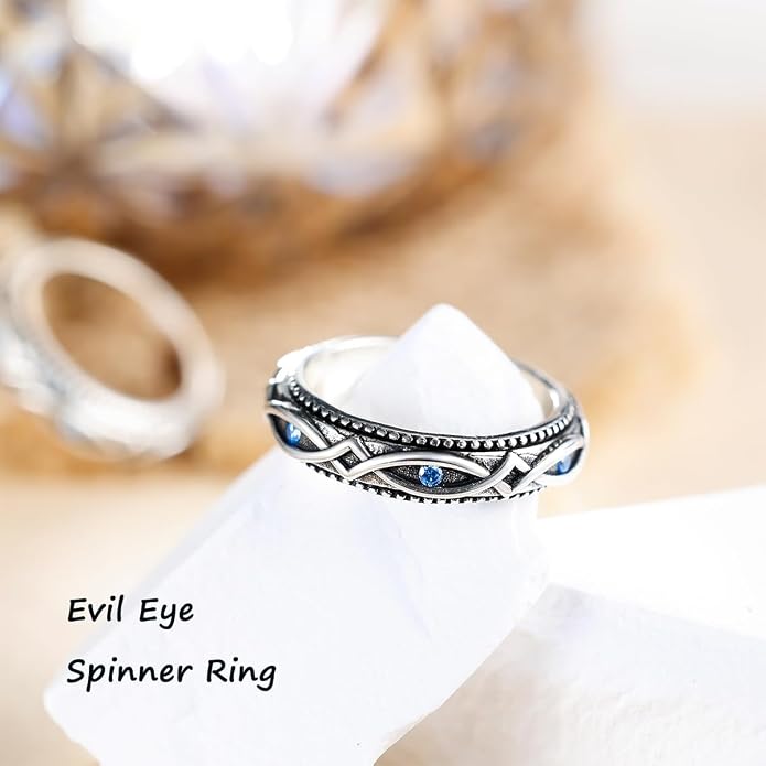 LYTTMAB S925 Sterling Silver Spinner Ring for Anxiety Women Men