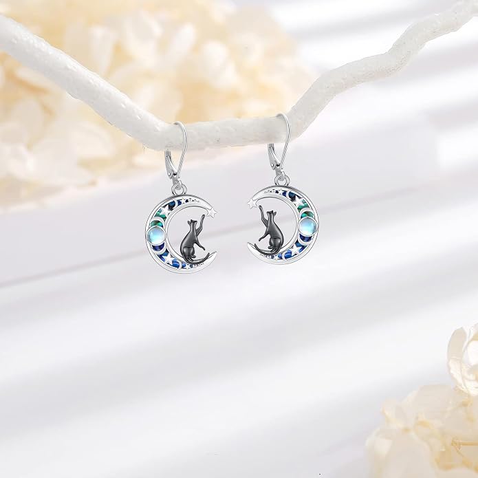 Dangle Earrings Sterling Silver Moonstone/Turquoise/CZ/Crystal Earrings for Women Tree of Life Animal Filigree Leverback Earrings Jewelry Gifts