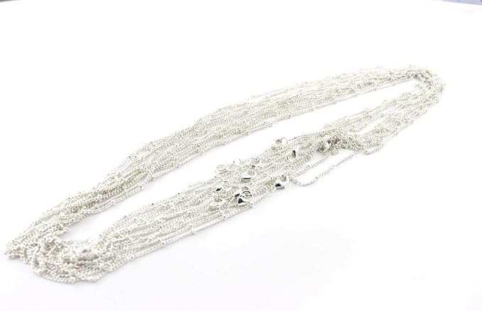 12PCS Silver Plated Brass Curb Chain Satellite Beaded Chains Bulk for Jewelry Making (18 Inch(1.5mm))
