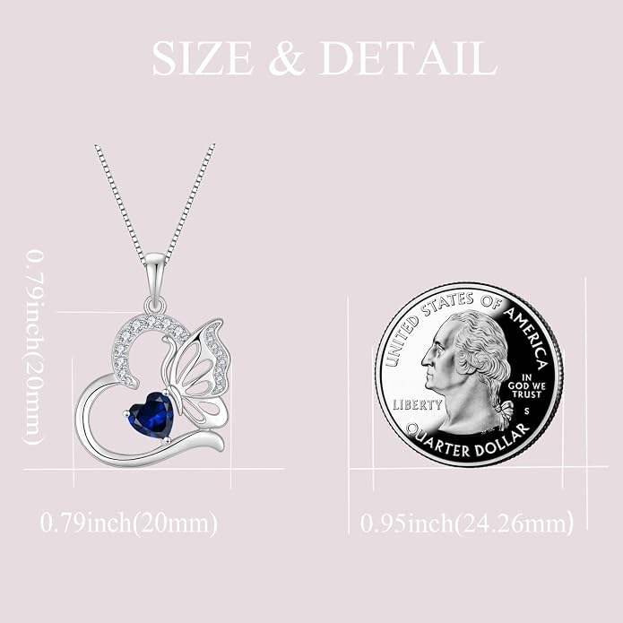Butterfly Necklace for Women 925 Sterling Silver Heart Pendant Birthstones Jewelry Gift