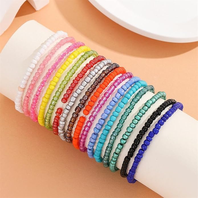 Boho Stackable Seed Beaded Bracelets for Women 18-20Pcs Colorful Handmade Multilayered Rice Bead Bracelet Set Summer Beach Bohemian Jewelry Gift