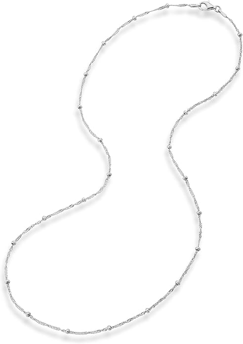 Miabella Italian 925 Sterling Singapore Bead Chain Station Necklace for Women, Made in Italy