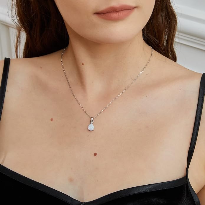 VOLUKA Created Opal/Amethyst/Mystic Topaz Pendant Necklace for Women,18K White/Rose Gold Plated Chain Wedding Engagement Jewelry Gift