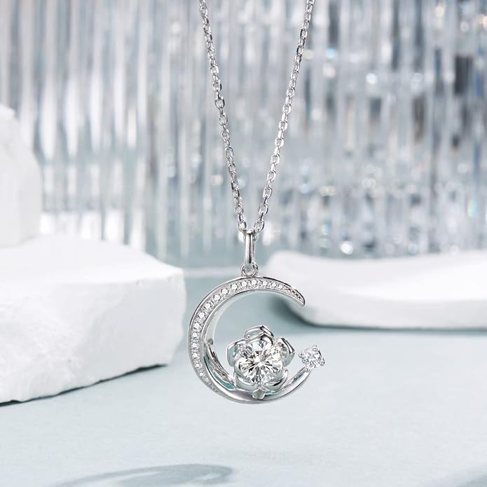 Birthstone Necklace for Women Sterling Silver Moon Pendant Necklaces Anniversary Birthday Fine Jewelry Gifts for Her Women Mother, Adjustable Chain