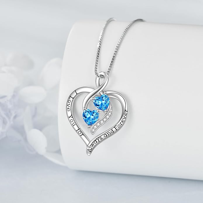 Hancock Forever Love Heart Birthstone Necklaces for Women 925 Sterling Silver Women Pendant Necklace, Mother’s Day Birthday Anniversary Jewelry Gift for Woman Mother Mom Wife Her