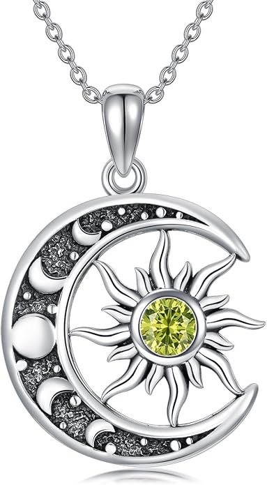 Sun and Moon Necklace 925 Sterling Silver Sun Moon Pendant Gemstone Jewelry Gifts for Women