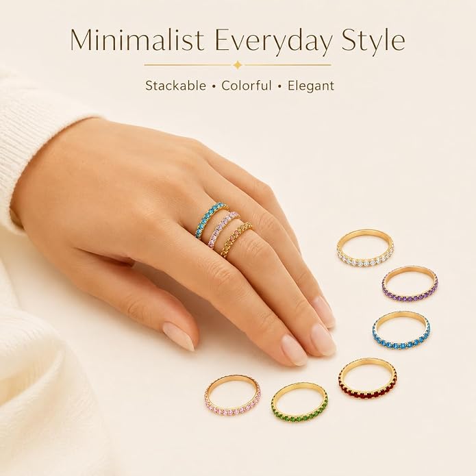 Birthstone Rings For Women, Silver Stackable Cubic Zirconia Stainless Steel Birth Stone Ring To My Daughter/Mom Birthday Unique Gifts Jewelry