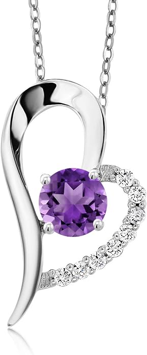 Gem Stone King Heart Shape Pendant Necklace For Women | 925 Sterling Silver | 6MM Round Gemstone Birthstone | Heart Necklace For Women | With 18 Inch Silver Chain
