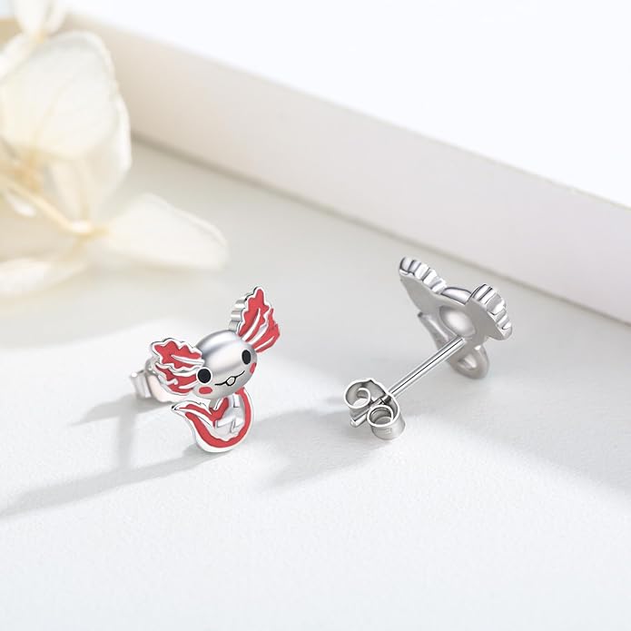 925 Sterling Silver Axolotl Earrings White Gold/Rose Gold Axolotl Jewelry for Women Girls Pink/Blue Axolotl Gifts