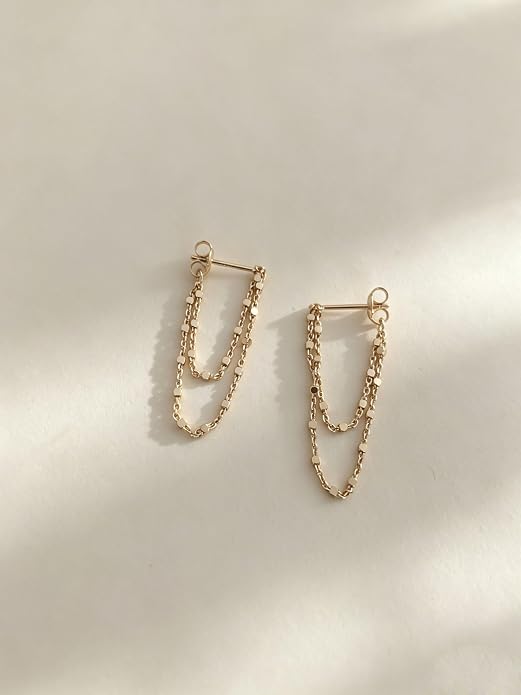 Tassel Earrings for Women Gold Plated Silver Chain Earrings Dainty Minimalist Dangle Drop Studs