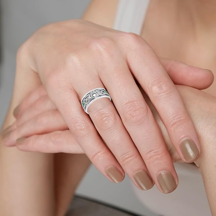 Claddagh Celtic Knot Band Rings for Men Women 925 Sterling Silver Irish Claddagh Promise Ring for Women Men