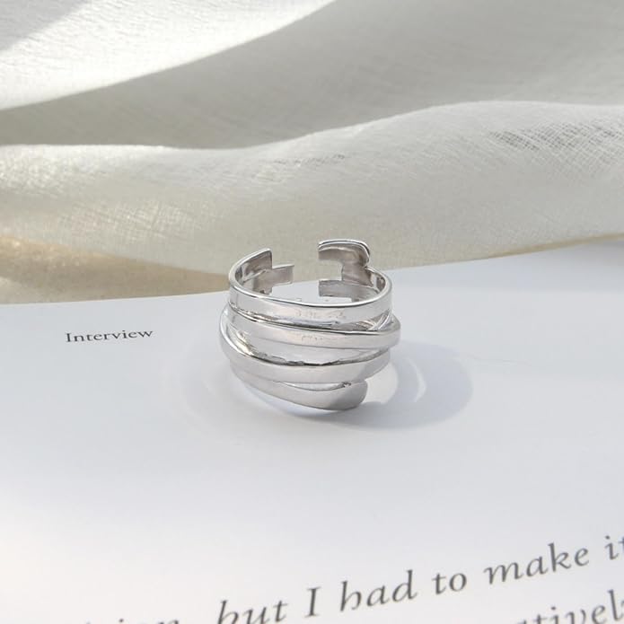 925 Sterling Silver Ring Minimalist Adjustable Rings Band Handmade Rings for Women Girls