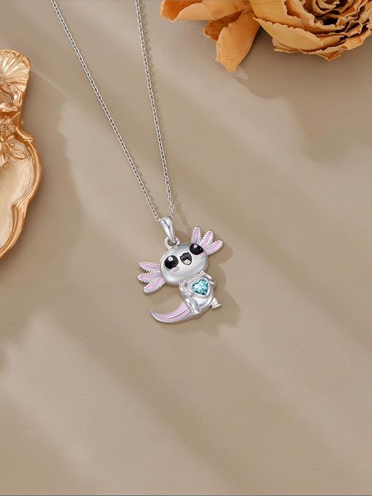 Dorunmo Axolotl Necklace 925 Sterling Silver Axolotl Birthstone Pendant Cute Animal Axolotl Jewelry Gifts for Women