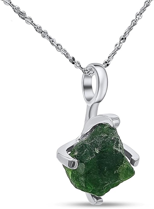Natural raw gemstone pendant chain necklace with white gold over 925 solid sterling silver, birthstone dainty solitaire gift for her, uniquelan jewelry
