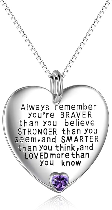 YFN Sterling Silver Always Remember You are Braver Than You Believe Jewelry Pendant Necklace Inspirational Gifts