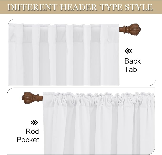 RYB Home Velvet Curtains 108 inches Long - White Super Soft Back Tab & Rod Pocket Energy Efficient Backdrops for Living Room Villa Loft, W52 x L120, White, 2 Pieces