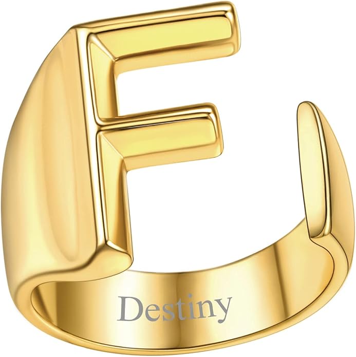 FindChic Customizable Initial Ring Statement 18K Gold Plated Fashion Cuff Rings for Women Alphabet Letter A to Z Resizable Knuckle Ring (with Gift Box)