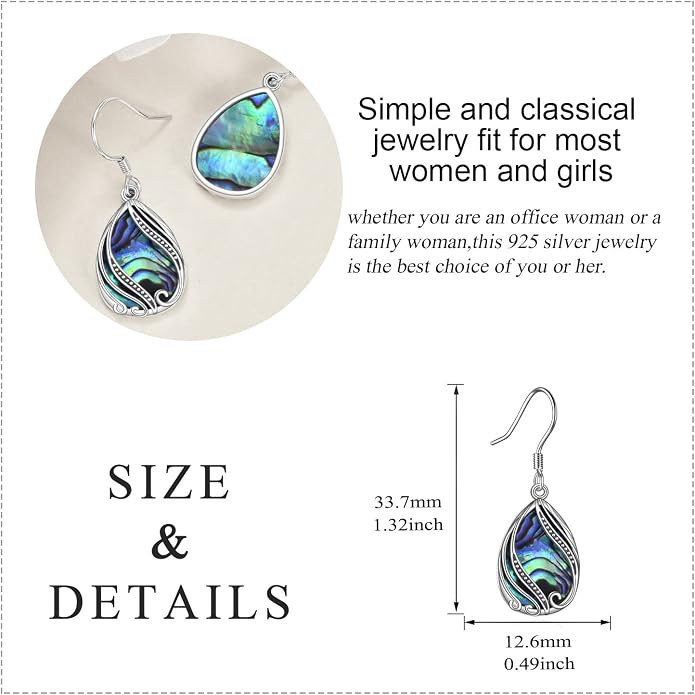 Abalone Shell Dangle Drop Earrings for Women 925 Sterling Silver Filigree Bohemian Earrings Jewelry Gift