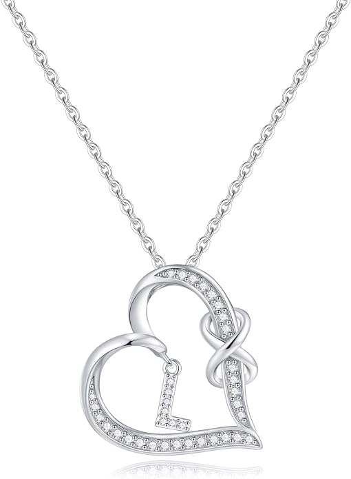 Infinity Heart Necklaces for Women, S925 Sterling Silver Initial Necklace Womens Jewelry Mothers Day Gifts Girls Valentines Gifts for Her Christmas Birthday Gifts for Women Mom Wife Girlfriend