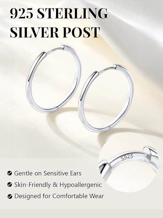 Silvora 14K Gold Plated Huggie Hoop Earrings for Women, Small Sterling Silver Hoops, Hypoallergenic Cartilage Earrings for Sensitive Ears 8/10/12/14/16/18/20MM