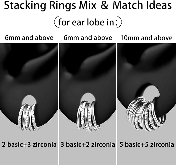 Casvort 5/10 PCS 16G Seamless Septum Nose Piercing Rings Zirconia Segment Tragus Hoop Rings 316 Stainless Steel Helix Ring Stack Clickers Ear Plugs Hangers Women Body Jewelry