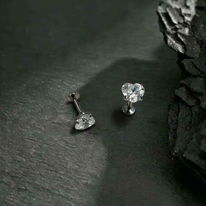[2 Pairs Value Set]G23 Titanium Stud Earrings for Sensitive Ears, 18G Hypoallergenic Piercing Studs with Flat Back, Internal Thread Earring Jewelry for Women