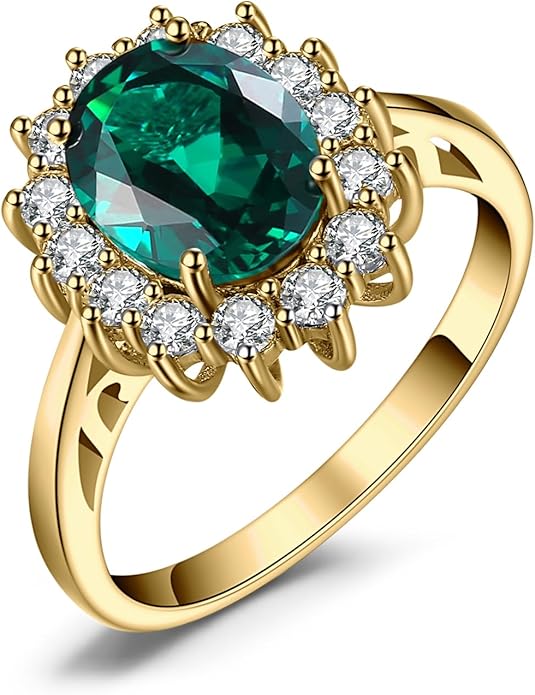 JewelryPalace Princess Diana Kate Middleton Class Gemstone Birthstone Sapphire Halo Engagement Rings for Women, Anniversary 14K White Yellow Rose Gold Plated 925 Sterling Silver Promise Rings for Her