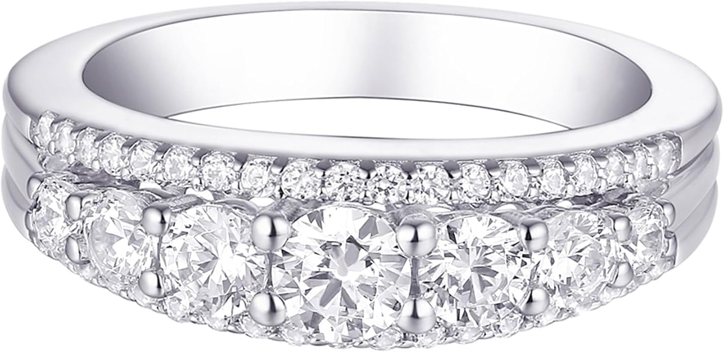 Newshe Jewellery Moissanite Wedding Bands for Women Eternity Ring 925 Sterling Silver Engagement Anniversary Stacking Size