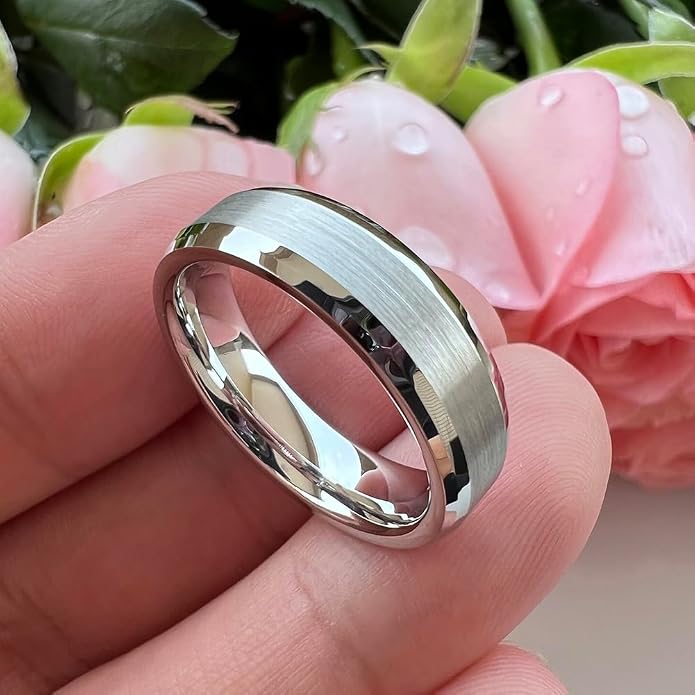 TUTISS 6mm 8mm White Tungsten Rings for Men Women Couple Fashion Jewelry Engagement Wedding Bands Matte Finish Beveled Edges Comfort Fit