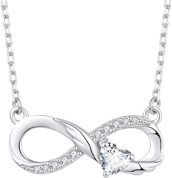 STARCHENIE Infinity Necklace 925 Sterling Silver Angel Wings Heart Birthstone Necklace for Women