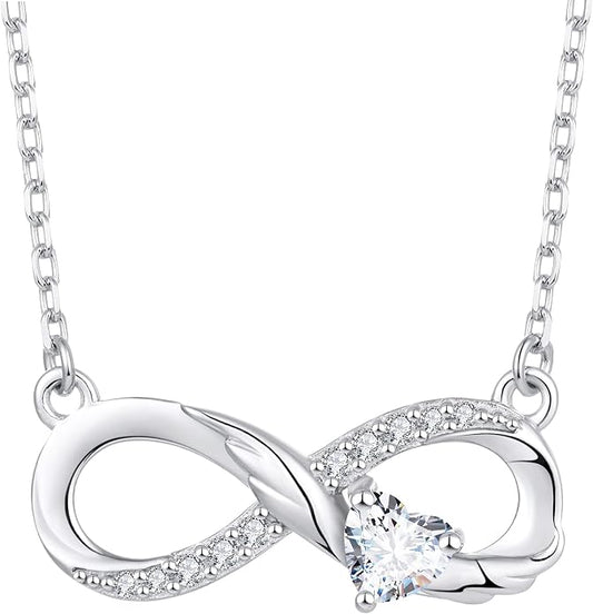 STARCHENIE Infinity Necklace 925 Sterling Silver Angel Wings Heart Birthstone Necklace for Women
