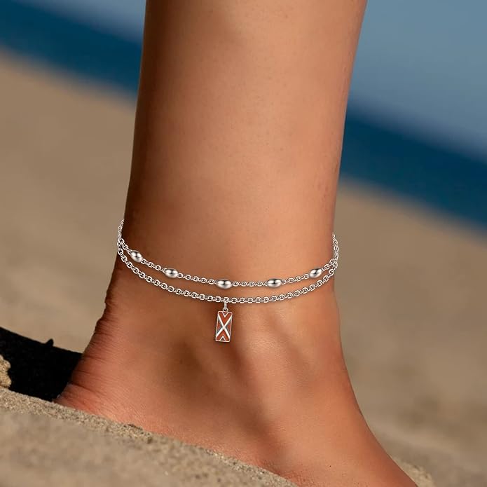 CHIC & ARTSY 925 Sterling Silver Ankle Bracelets for Women, Adjustable Layered Foot Chains with Nature & Symbol Charms, Lightweight Comfort Fit Boho Beach Everyday Jewelry