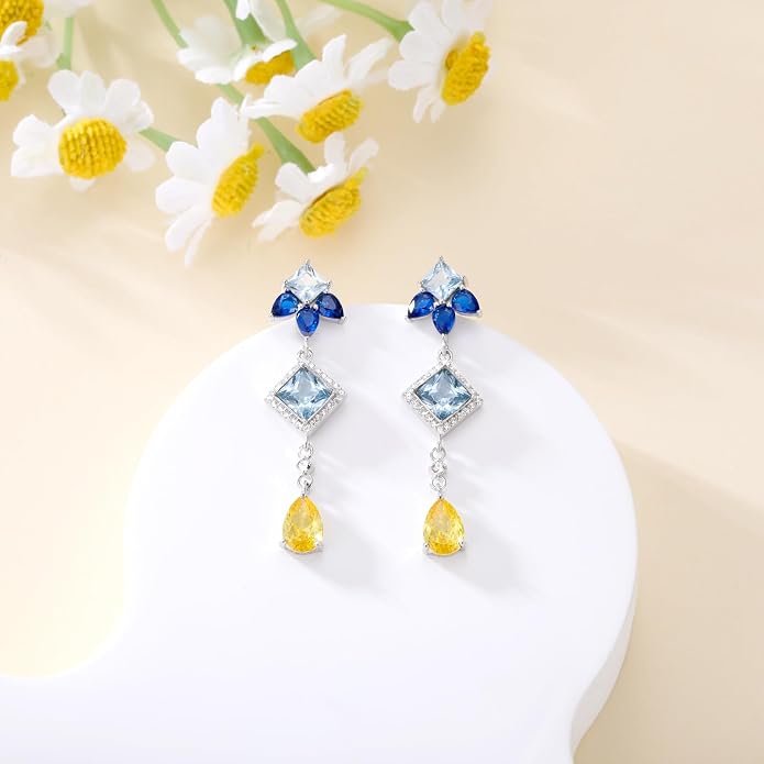 925 Sterling Silver Colorful Chandelier Teardrop Dangle Earrings Statement Flower Stud Earrings for Women Party Prom