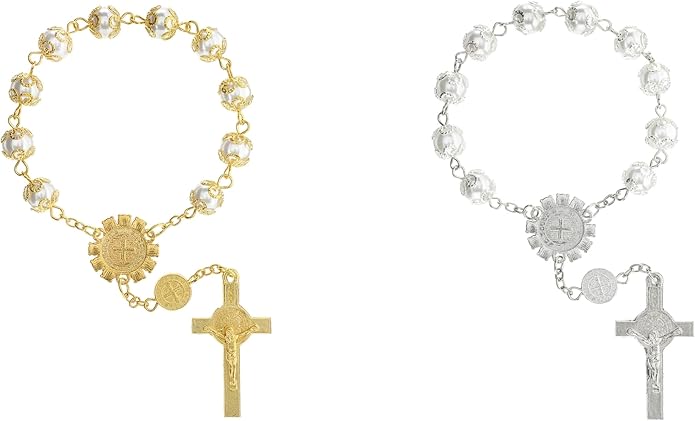 Autom Bulk Rosaries One Decade Rosary Prayer Bead Bracelets with Centerpiece and Crucifix