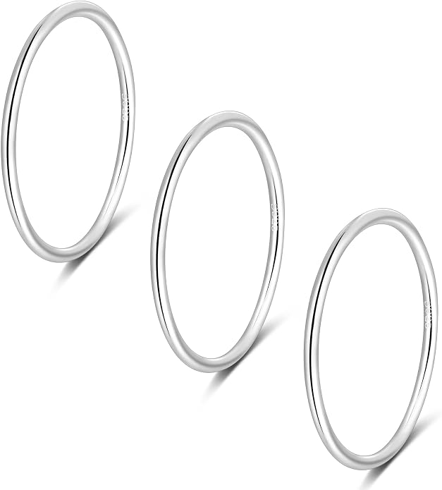 CANDYFANCY 925 Sterling Silver 1.2mm Stacking Midi Thin Rings Thumb Pinky Ring Stack Knuckle Rings for Women Band Ring Size 2.5-8.5