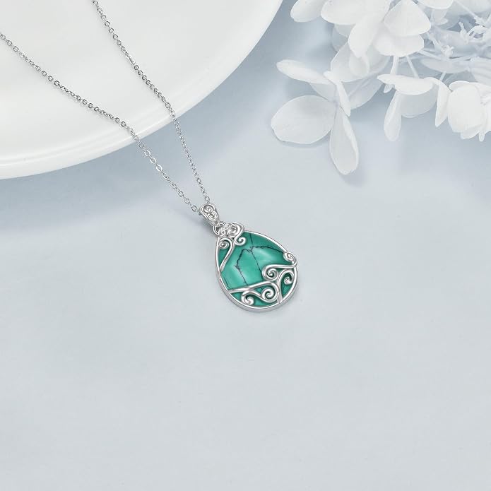 YAFEINI 925 Sterling Silver Moonstone Necklace Filigree Teardrop Pendant Necklace Jewelry for Women Girls