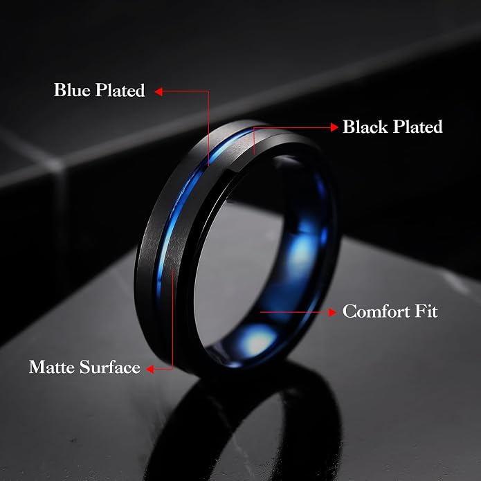 King Will Tungsten Carbide Wedding Band for Men Women-6/8/10mm Width Multicolor Available with Grooved Center Wedding Ring Suitable for Work, Gym Comfort Fit Size 4-16