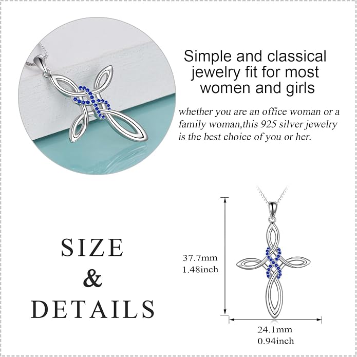 LUHE Celtic Knot Cross Necklace Sterling Silver Birthstone Polished Religious Infinity Celtics Jewelry Gifts for Women