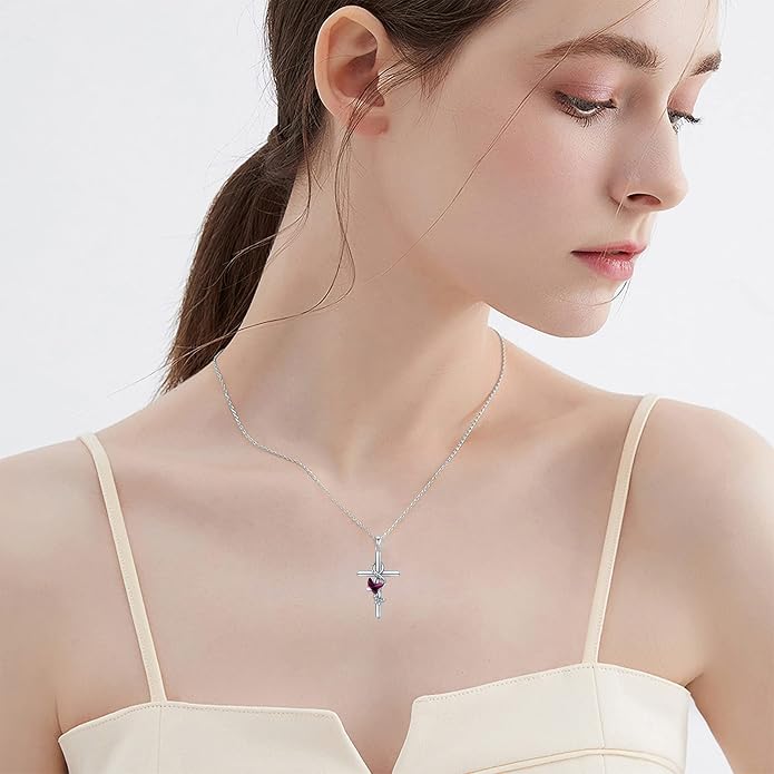 Cross Necklace for Women 925 Sterling Silver I Love You Necklace Religious Jewelry with Gift Box for Mother Daughter